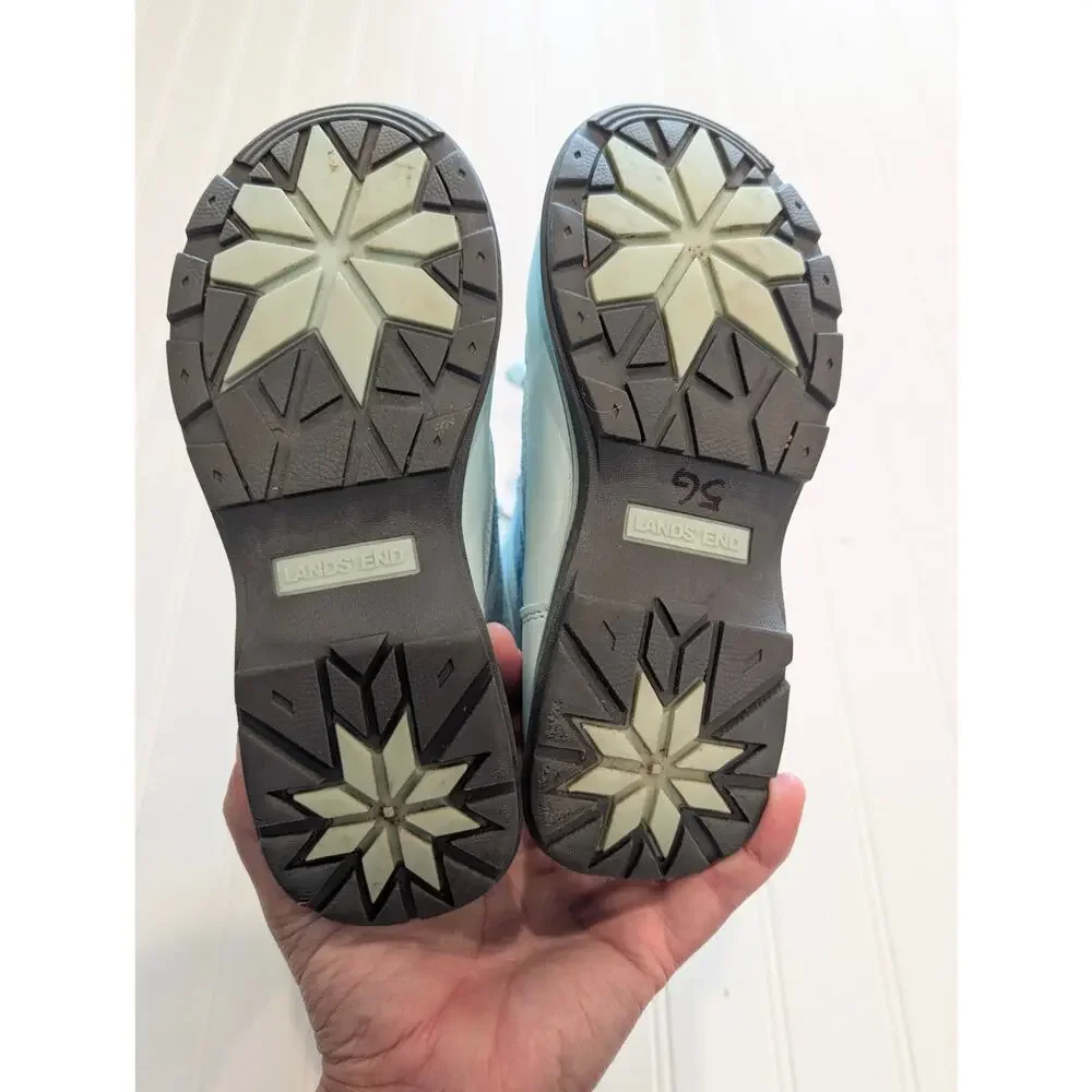 Lands' End Girls 1 Snowflake Insulated Winter Snow Boots - Lt. Blue/Silver